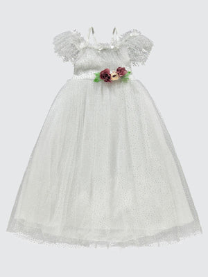 Civil Girls Çiçek Aksesuarlı 6-9 Yaş Abiye - Bej