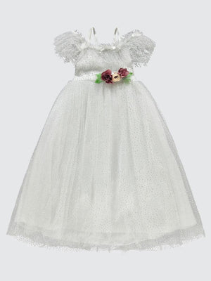 Civil Girls Çiçek Aksesuarlı 6-9 Yaş Abiye - Bej