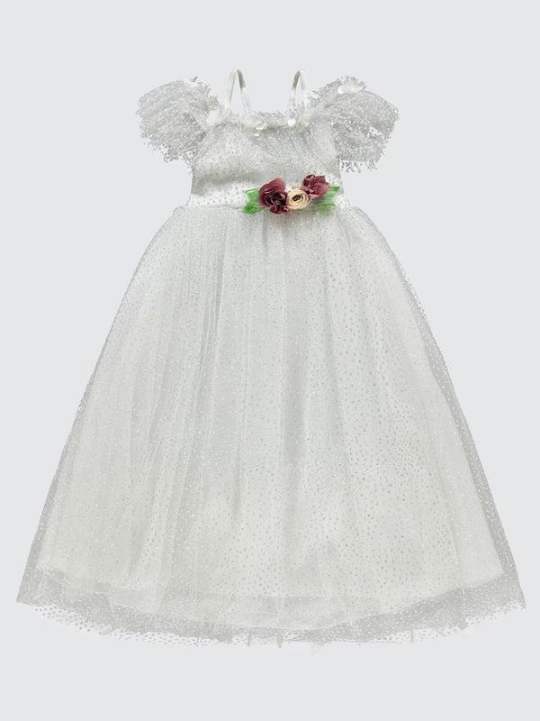 Civil Girls Çiçek Aksesuarlı 6-9 Yaş Abiye - Bej