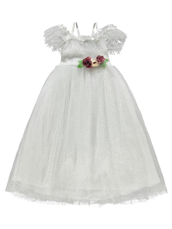 Civil Girls Çiçek Aksesuarlı 6-9 Yaş Abiye - Bej