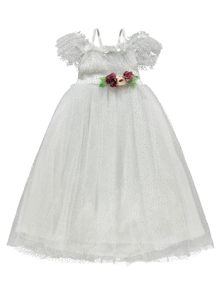 Civil Girls Çiçek Aksesuarlı 6-9 Yaş Abiye - Bej