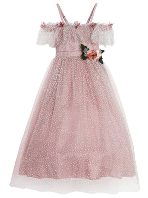Civil Girls Çiçek Aksesuarlı 6-9 Yaş Abiye - Pudra
