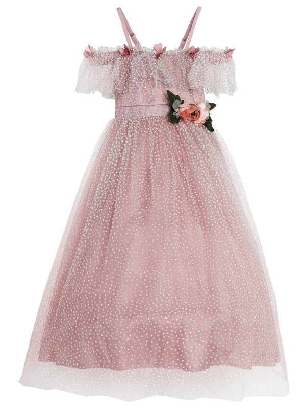 Civil Girls Çiçek Aksesuarlı 6-9 Yaş Abiye - Pudra