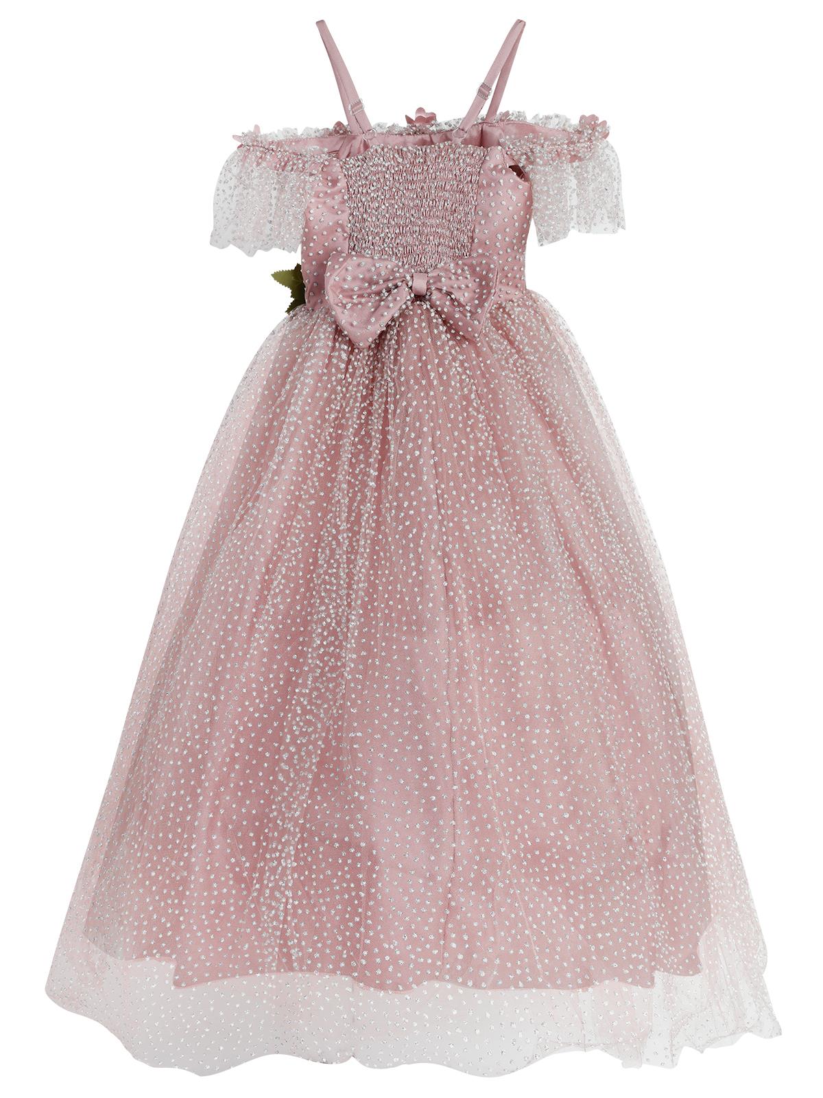Civil Girls Çiçek Aksesuarlı 6-9 Yaş Abiye - Pudra