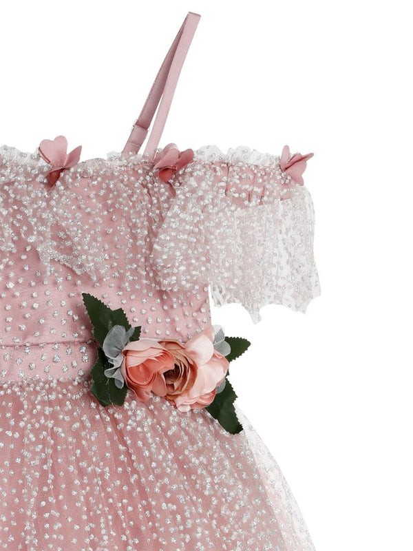 Civil Girls Çiçek Aksesuarlı 6-9 Yaş Abiye - Pudra