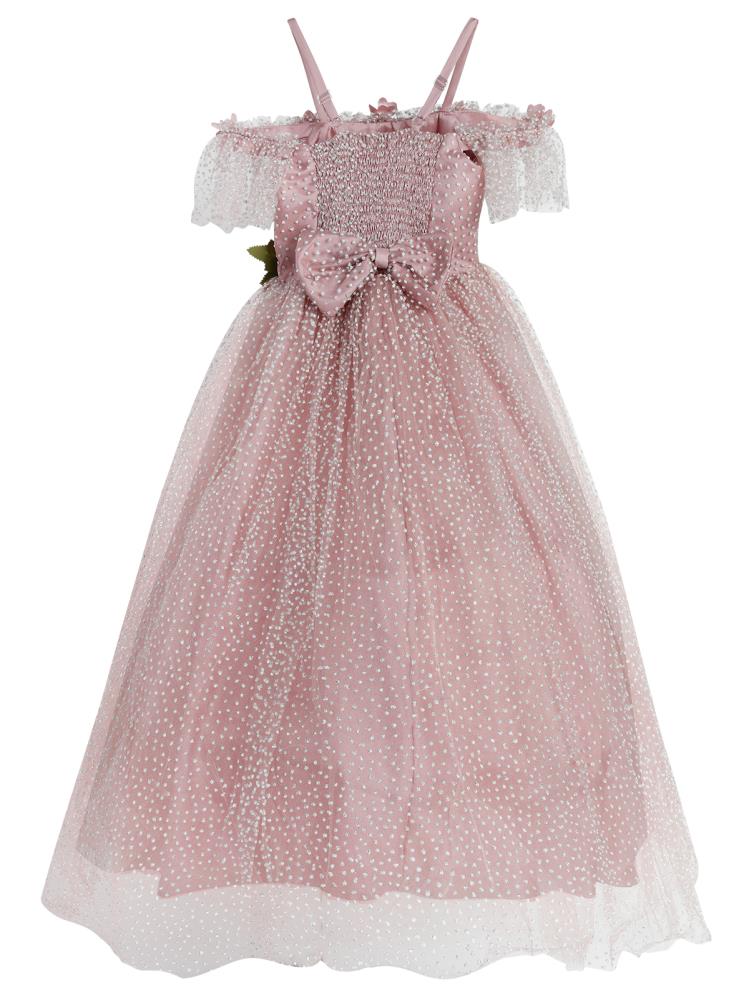 Civil Girls Çiçek Aksesuarlı 6-9 Yaş Abiye - Pudra