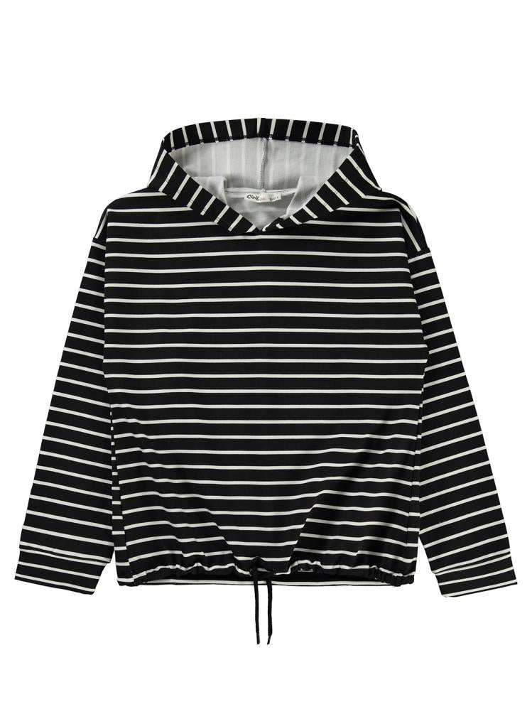 Civil Girls 2 İplik Çizgili 10-13 Yaş Sweatshirt - Siyah