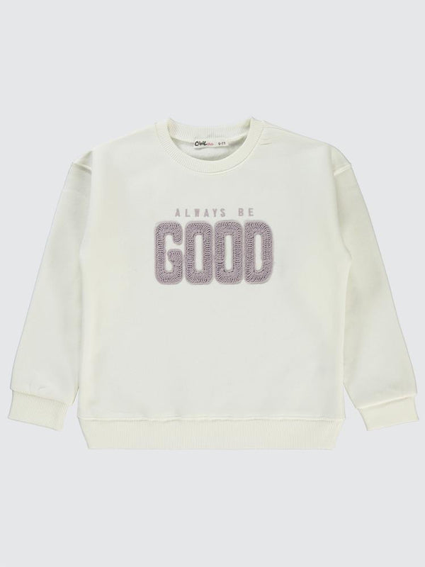 Civil Girls Good Nakışlı 6-9 Yaş Sweatshirt - Ekru