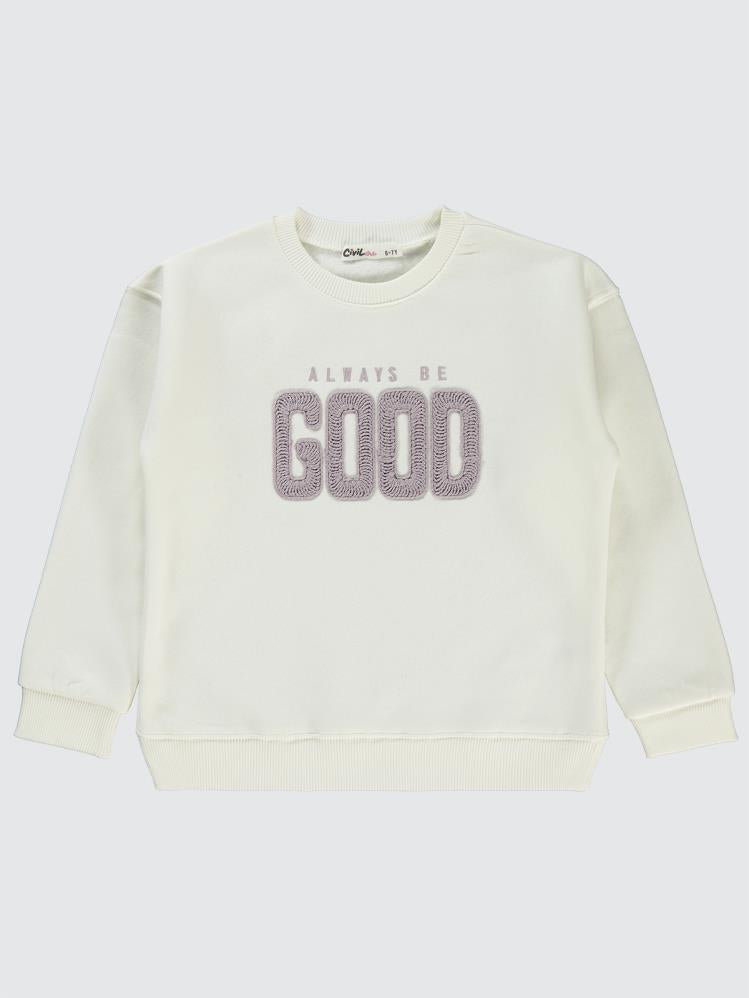 Civil Girls Good Nakışlı 6-9 Yaş Sweatshirt - Ekru