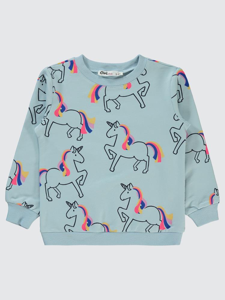 Civil Girls Renkli Unicorn Empirme 2-5 Yaş Sweatshirt - Mavi