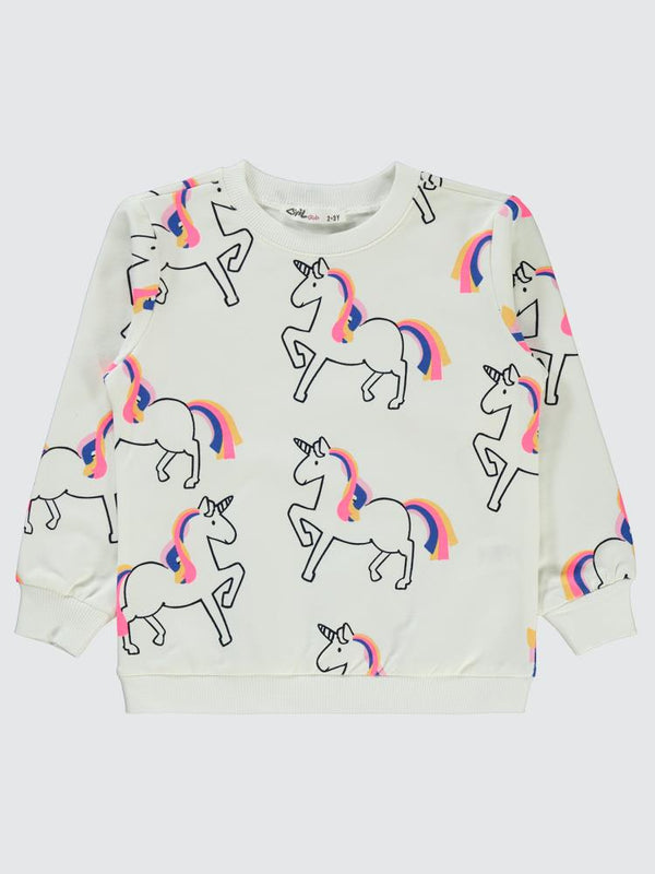 Civil Girls Renkli Unicorn Empirme 2-5 Yaş Sweatshirt - Ekru