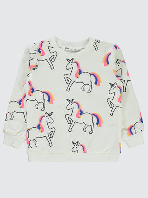 Civil Girls Renkli Unicorn Empirme 2-5 Yaş Sweatshirt - Ekru