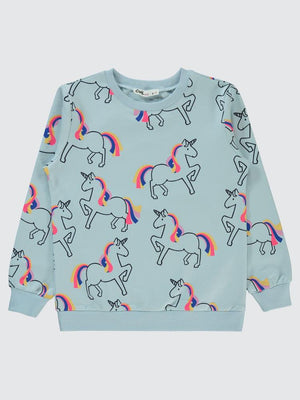 Civil Girls Renkli Unicorn Empirme 6-9 Yaş Sweatshirt - Mavi
