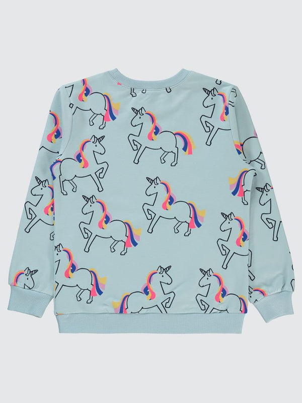 Civil Girls Renkli Unicorn Empirme 6-9 Yaş Sweatshirt - Mavi
