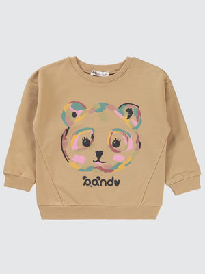 Civil Girls Panda Baskılı 2-5 Yaş Sweatshirt - Bej