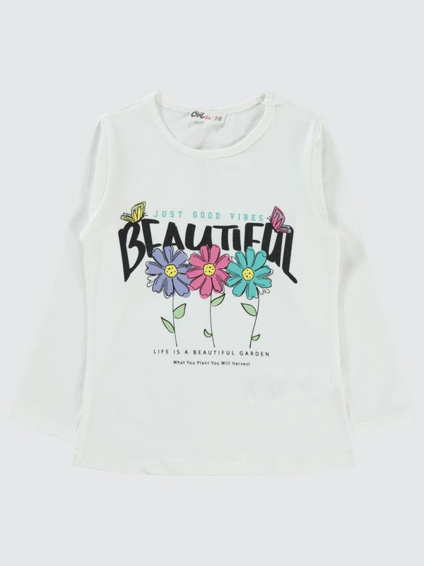 Civil Girls Beautiful Baskılı 2-5 Yaş Sweatshirt - Ekru