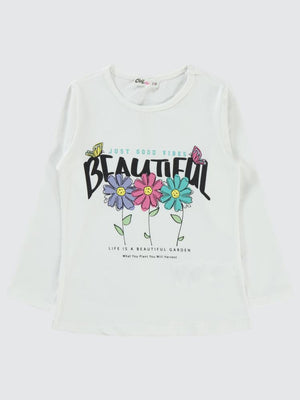 Civil Girls Beautiful Baskılı 2-5 Yaş Sweatshirt - Ekru