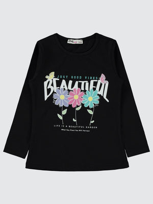 Civil Girls Beautiful Baskılı 2-5 Yaş Sweatshirt - Siyah