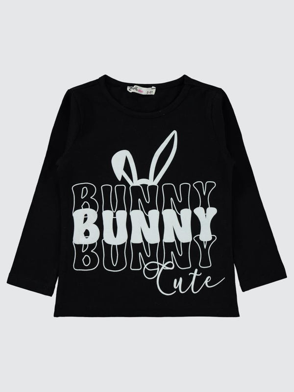 Civil Girls Bunny Baskılı 2-5 Yaş Sweatshirt - Siyah