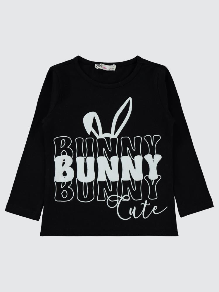 Civil Girls Bunny Baskılı 2-5 Yaş Sweatshirt - Siyah