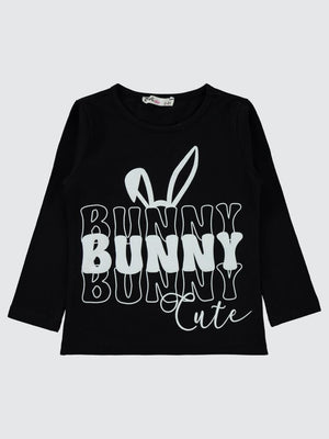 Civil Girls Bunny Baskılı 2-5 Yaş Sweatshirt - Siyah