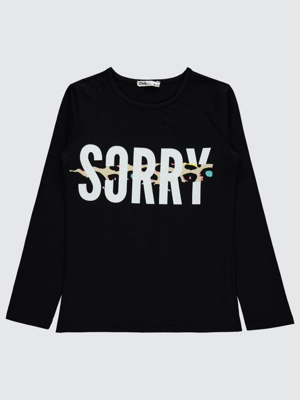 Civil Girls Sorry Baskılı 10-13 Yaş Sweatshirt - Siyah