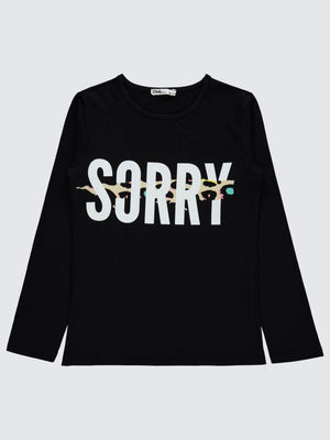 Civil Girls Sorry Baskılı 10-13 Yaş Sweatshirt - Siyah