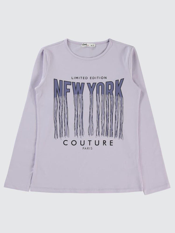 Civil Girls New York Baskılı 10-13 Yaş Sweatshirt - Lila