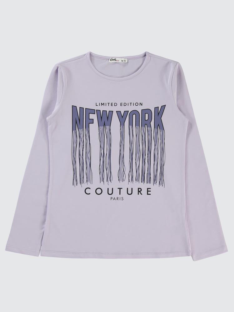 Civil Girls New York Baskılı 10-13 Yaş Sweatshirt - Lila
