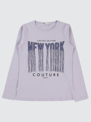 Civil Girls New York Baskılı 10-13 Yaş Sweatshirt - Lila
