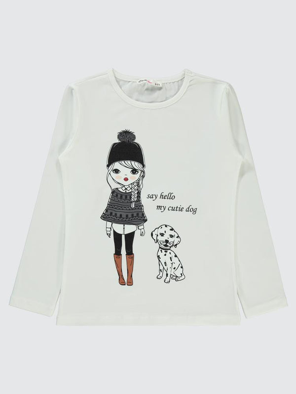 Civil Girls Say Hello Kız Baskılı 6-9 Yaş Sweatshirt - Ekru