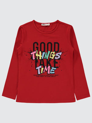 Civil Girls Good Things Baskılı 6-9 Yaş Sweatshirt - Kırmızı