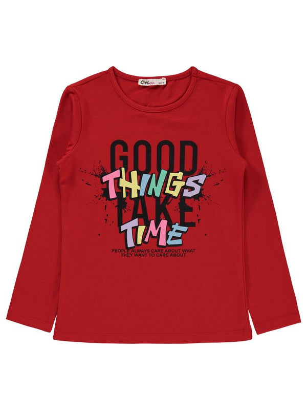 Civil Girls Good Things Baskılı 6-9 Yaş Sweatshirt - Kırmızı