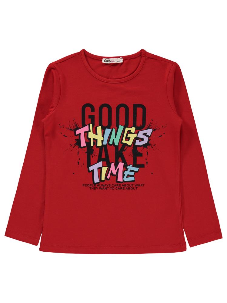 Civil Girls Good Things Baskılı 6-9 Yaş Sweatshirt - Kırmızı