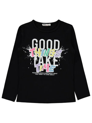 Civil Girls Good Things Baskılı 6-9 Yaş Sweatshirt - Siyah