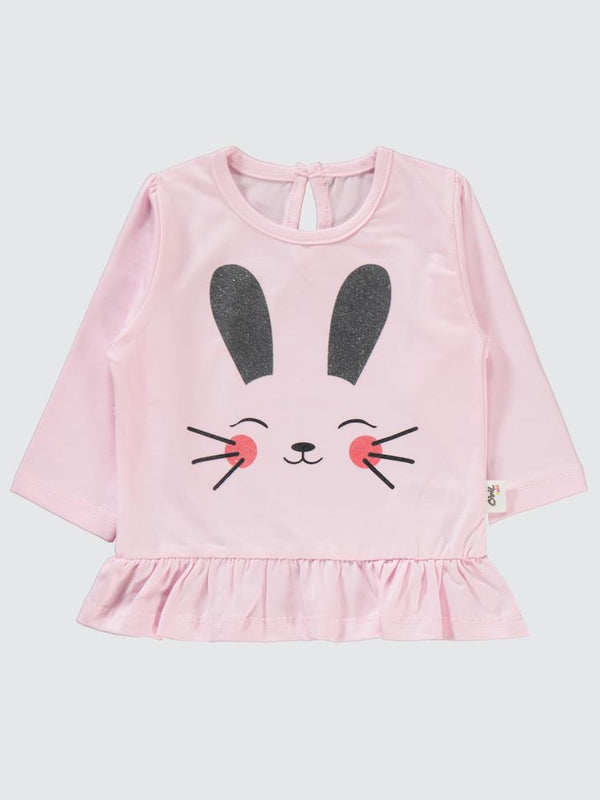 Civil Baby Kulaklı Tavşan Baskı 6-18 Ay Taytlı Takım - Pembe