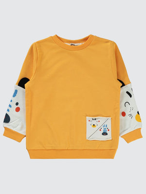 Civil Boys Kol Hayvanlar Baskılı 2-5 Yaş Sweatshirt - Hardal