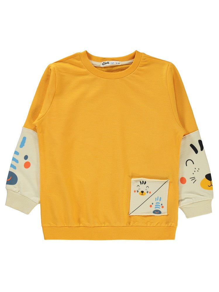 Civil Boys Kol Hayvanlar Baskılı 2-5 Yaş Sweatshirt - Hardal
