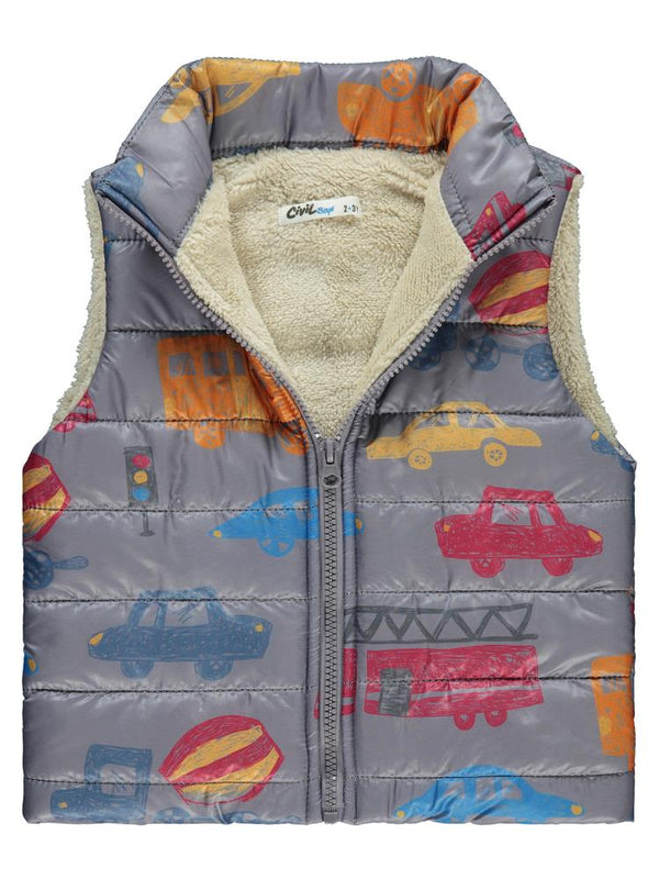 Civil Boys Arabalar Desen Velsoftlu 2-5 Yaş Yelek - Gri