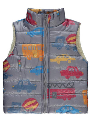 Civil Boys Arabalar Desen Velsoftlu 2-5 Yaş Yelek - Gri