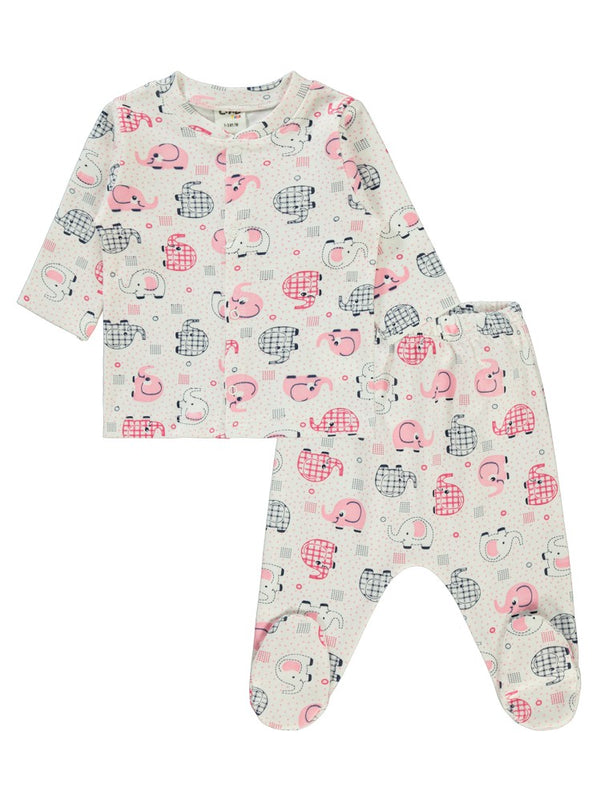 Civil Baby Fil Empirme Baskılı 1-6 Ay Pijama Takımı - Pembe
