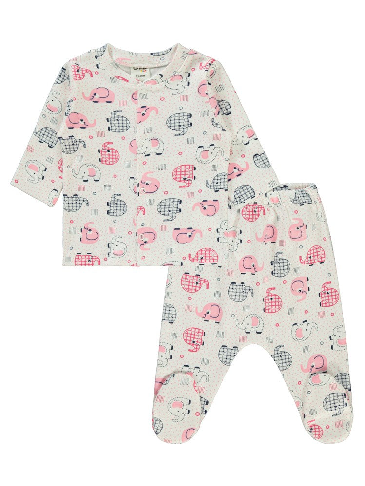 Civil Baby Fil Empirme Baskılı 1-6 Ay Pijama Takımı - Pembe