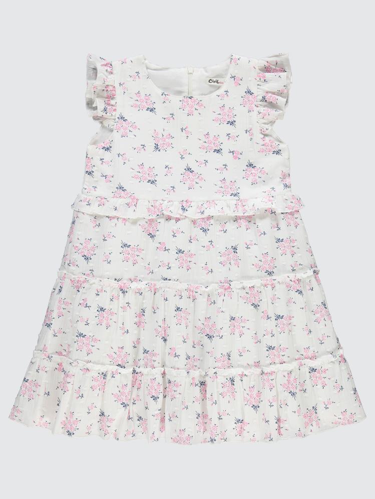 Civil Girls Çiçek Desenli 6-9 Yaş Elbise - Pembe