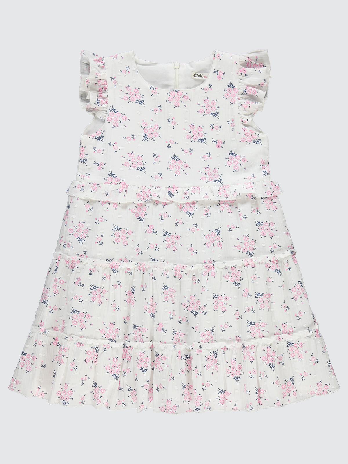 Civil Girls Çiçek Desenli 6-9 Yaş Elbise - Pembe