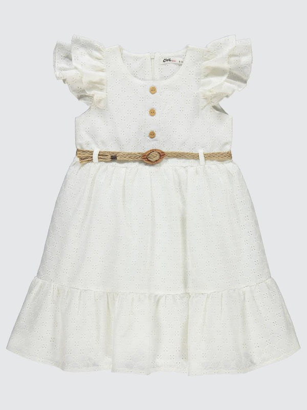 Civil Girls Dantel Fırfırlı Kollu 6-9 Yaş Elbise - Ekru