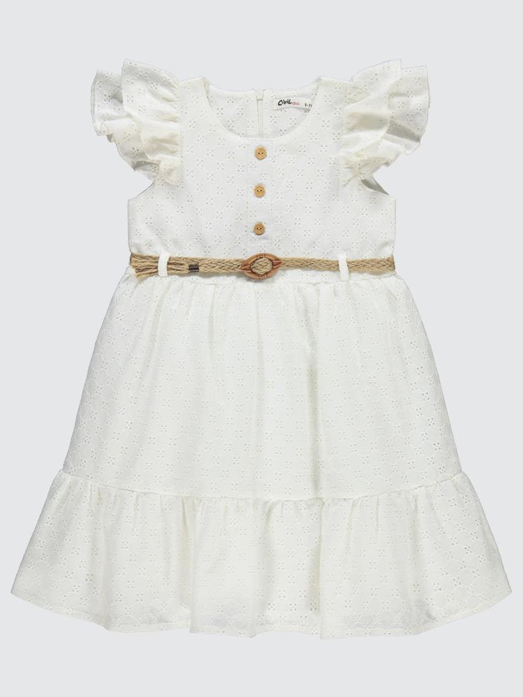 Civil Girls Dantel Fırfırlı Kollu 6-9 Yaş Elbise - Ekru