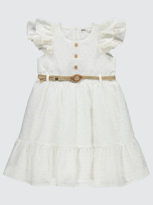 Civil Girls Dantel Fırfırlı Kollu 6-9 Yaş Elbise - Ekru