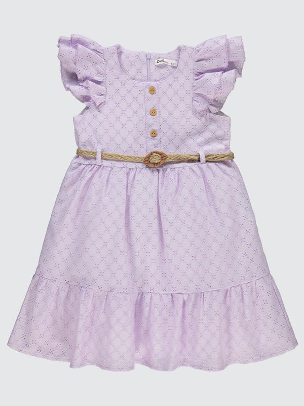Civil Girls Dantel Fırfırlı Kollu 6-9 Yaş Elbise - Lila