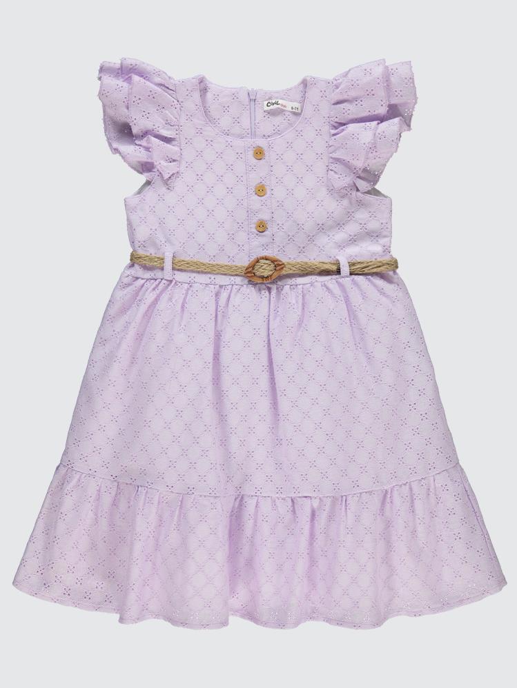Civil Girls Dantel Fırfırlı Kollu 6-9 Yaş Elbise - Lila