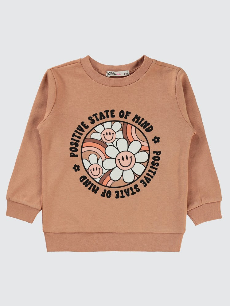 Civil Girls Papatya Baskılı 2-5 Yaş Sweatshirt - İtalyan Kili